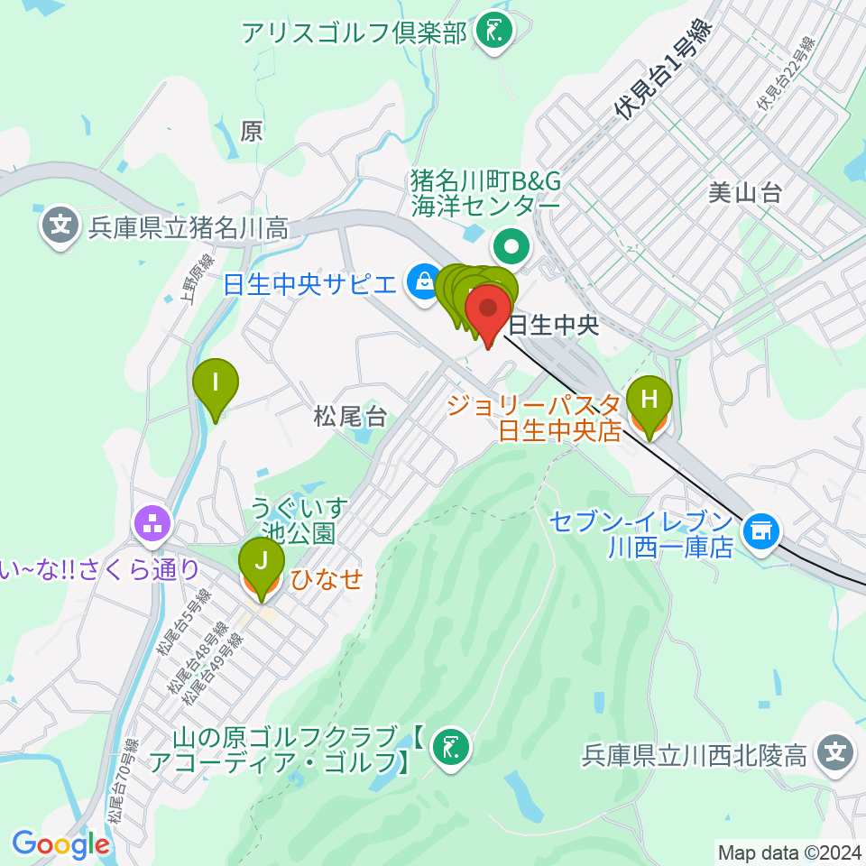 ハセガワ楽器 日生センター周辺のファミレス・ファーストフード一覧地図