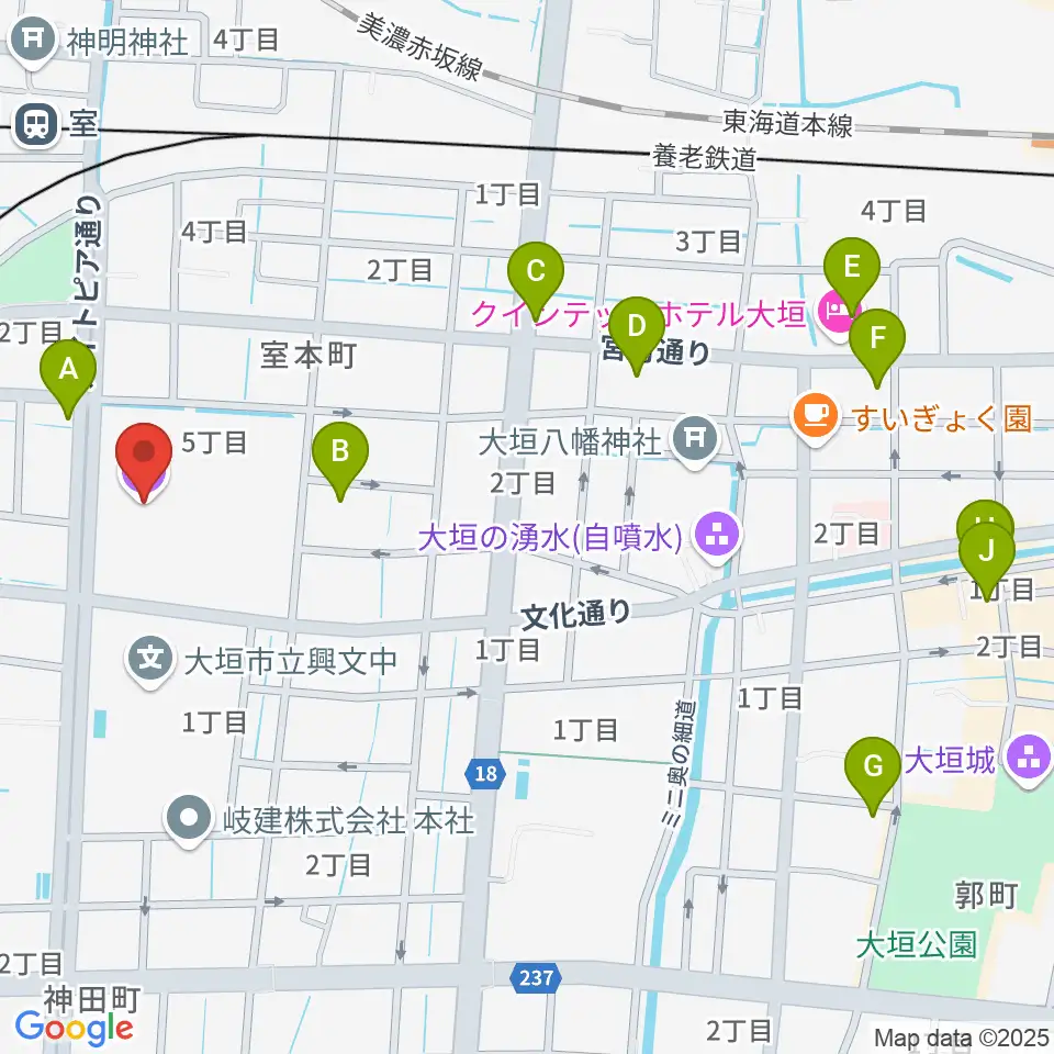 大垣市スイトピアセンター周辺のファミレス・ファーストフード一覧地図
