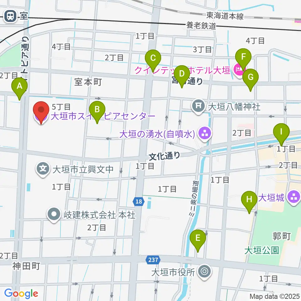 大垣市スイトピアセンター周辺のファミレス・ファーストフード一覧地図