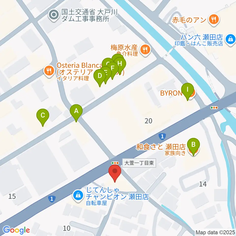 ロマン楽器 瀬田ショップ周辺のファミレス・ファーストフード一覧地図