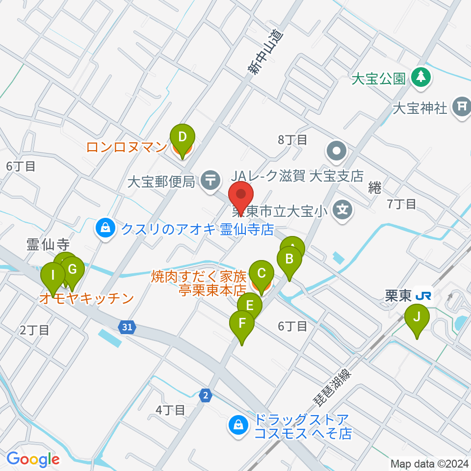 ロマン楽器 ユニスタイル栗東周辺のファミレス・ファーストフード一覧地図