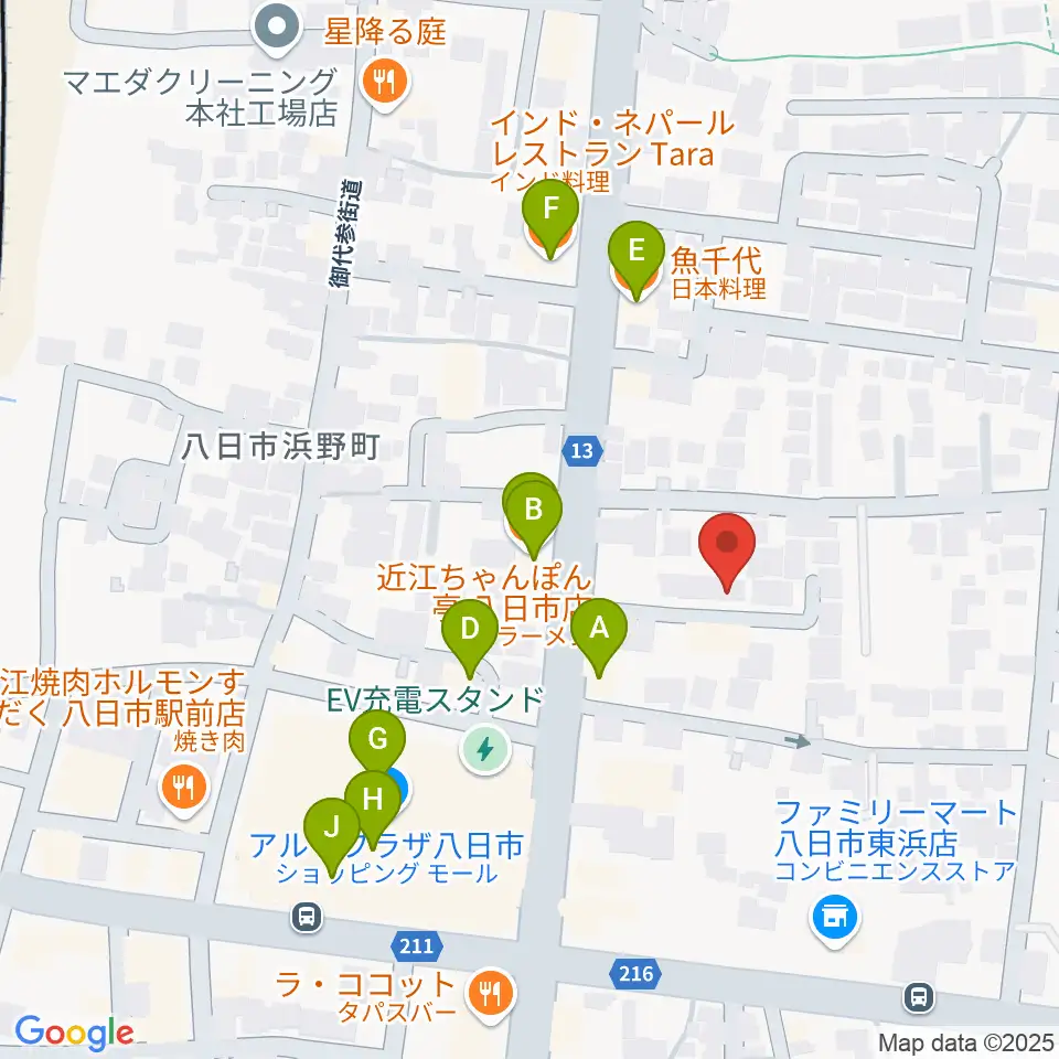昭和堂楽器 八日市センター教室周辺のファミレス・ファーストフード一覧地図