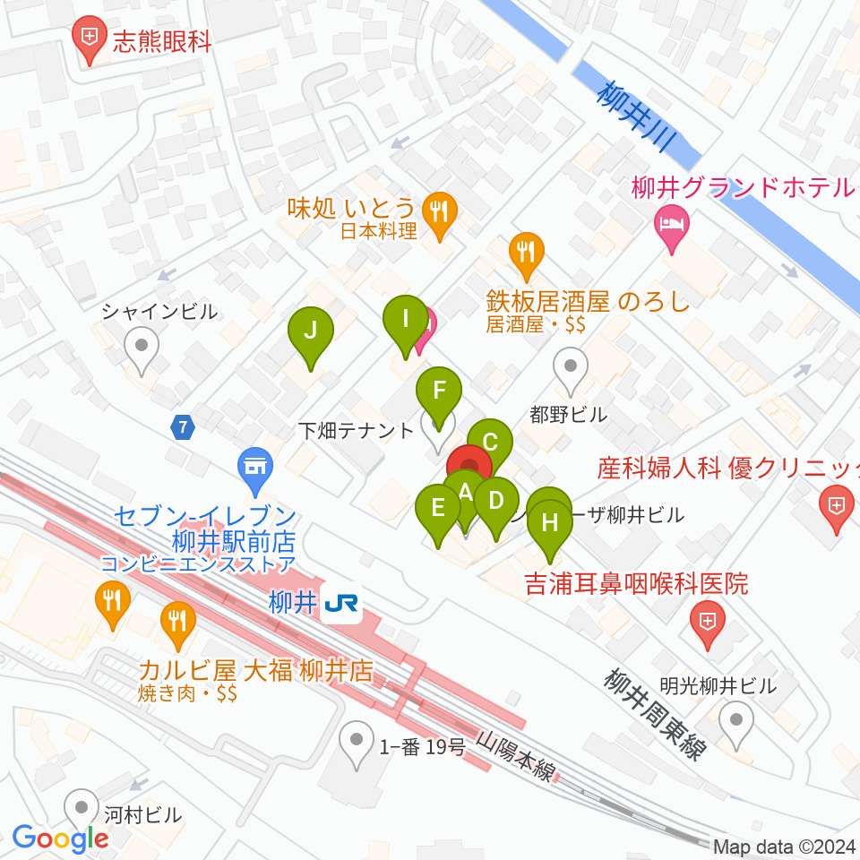 ふちだ楽器店 柳井音楽センター周辺のファミレス・ファーストフード一覧地図