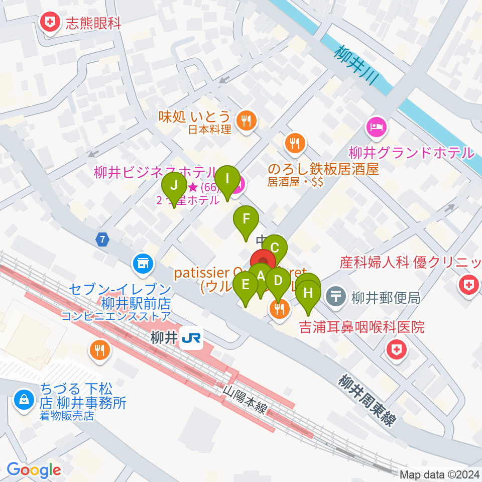 ふちだ楽器店 柳井音楽センター周辺のファミレス・ファーストフード一覧地図