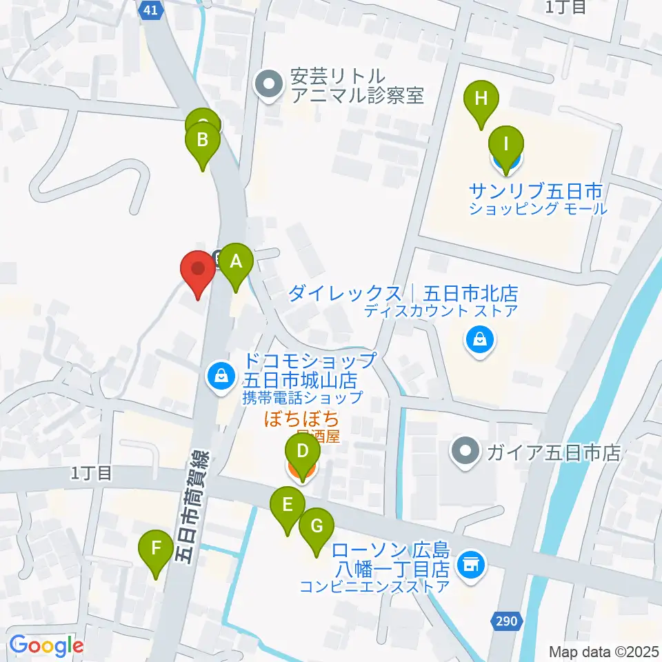 ふちだ楽器店 八幡センター周辺のファミレス・ファーストフード一覧地図