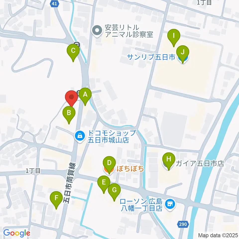 ふちだ楽器店 八幡センター周辺のファミレス・ファーストフード一覧地図