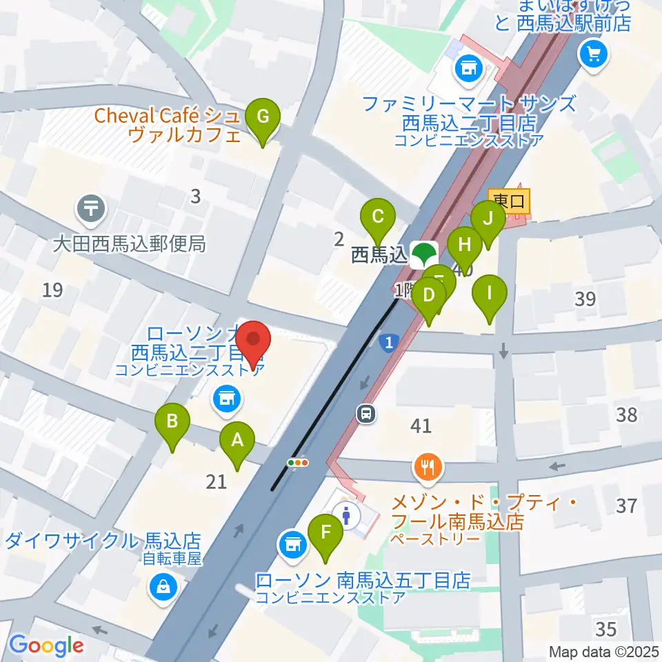 ライフコミュニティ西馬込 音楽スタジオ周辺のファミレス・ファーストフード一覧地図