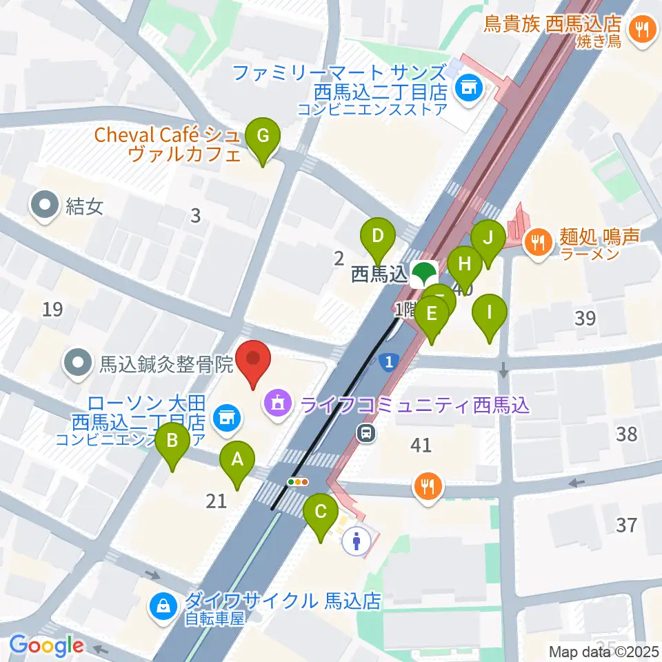 ライフコミュニティ西馬込 音楽スタジオ周辺のファミレス・ファーストフード一覧地図