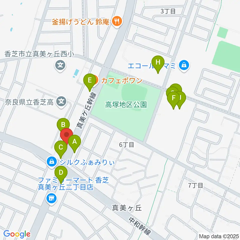 天理楽器 香芝店周辺のファミレス・ファーストフード一覧地図