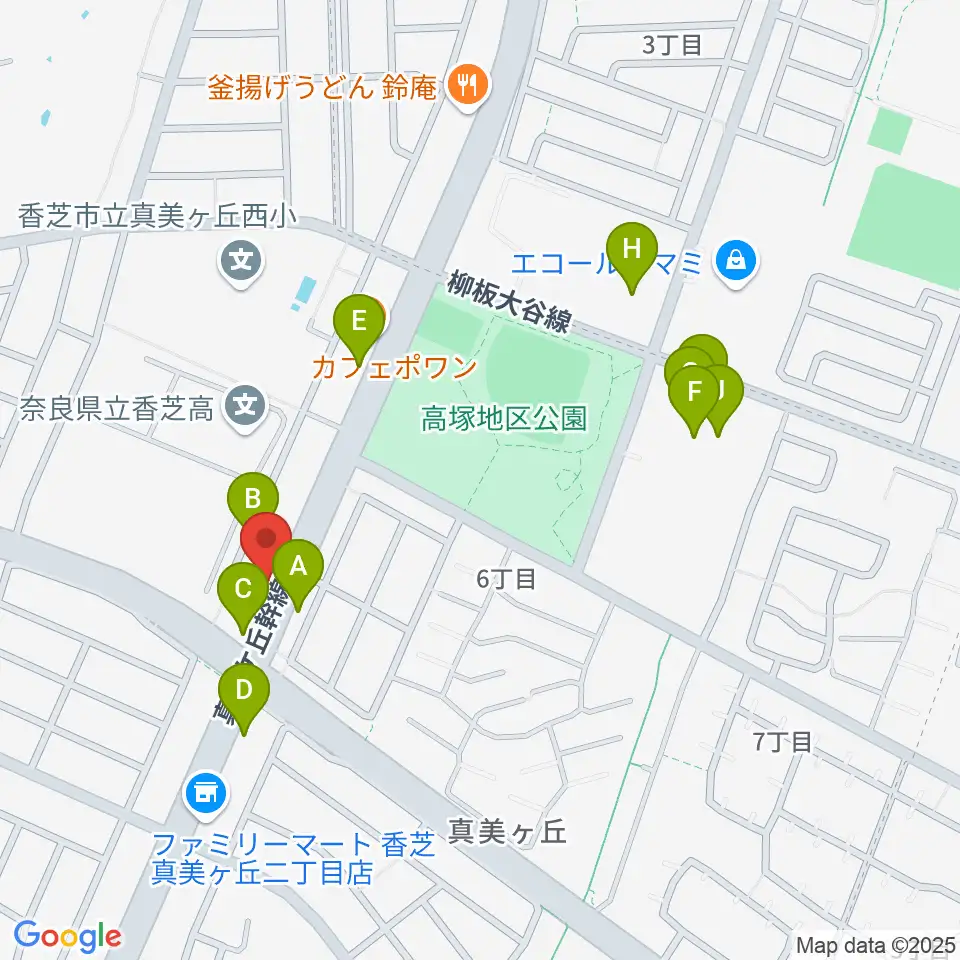 天理楽器 香芝店周辺のファミレス・ファーストフード一覧地図