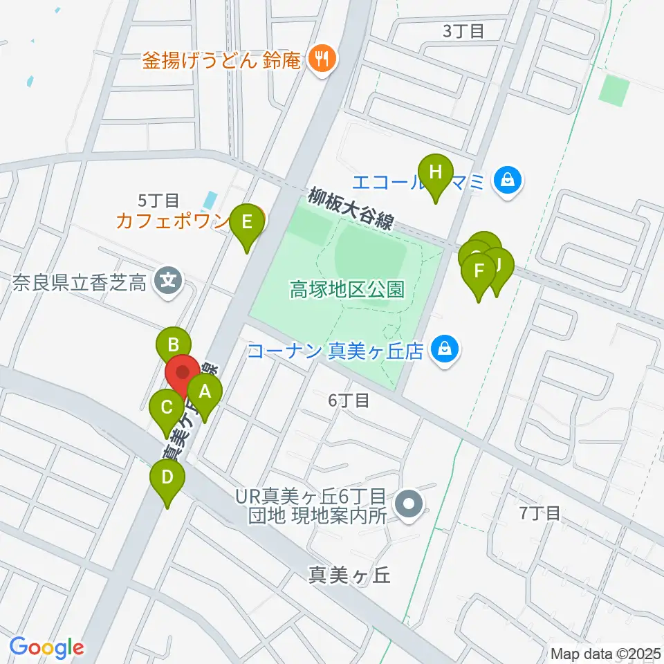 天理楽器 香芝店周辺のファミレス・ファーストフード一覧地図