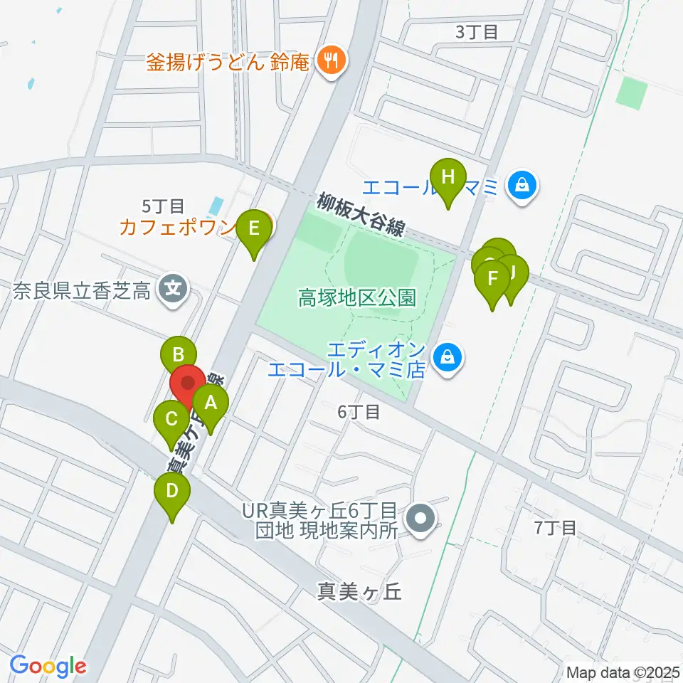 天理楽器 香芝店周辺のファミレス・ファーストフード一覧地図