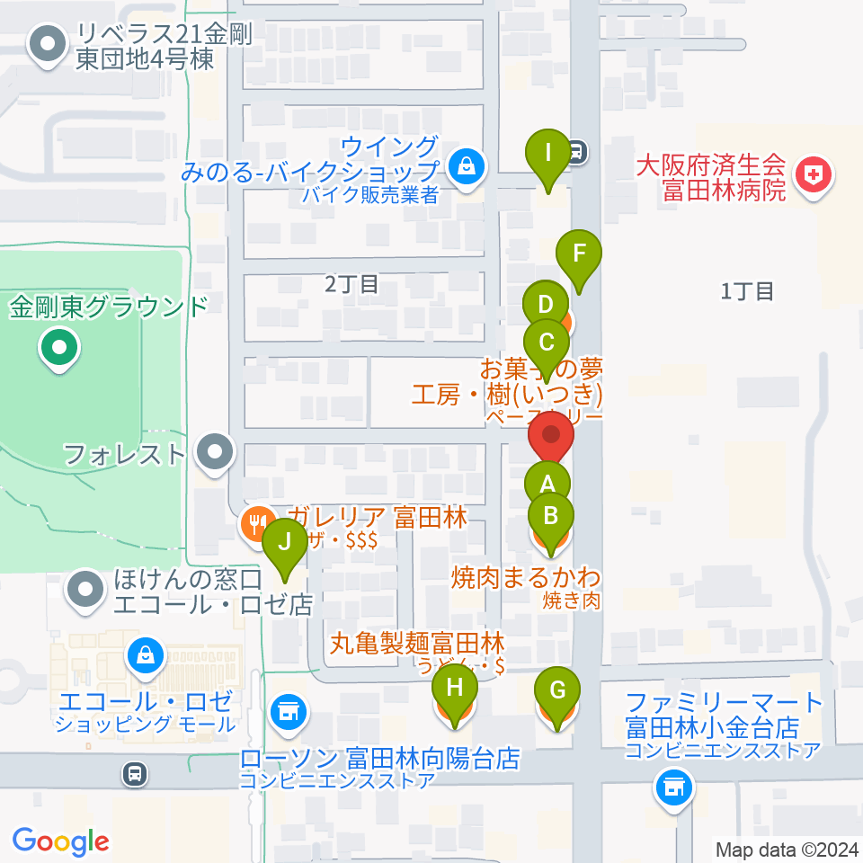 天理楽器 富田林店周辺のファミレス・ファーストフード一覧地図