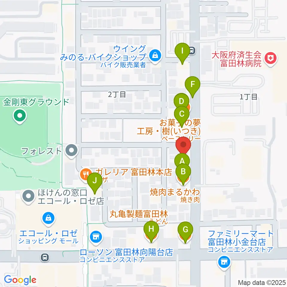 天理楽器 富田林店周辺のファミレス・ファーストフード一覧地図
