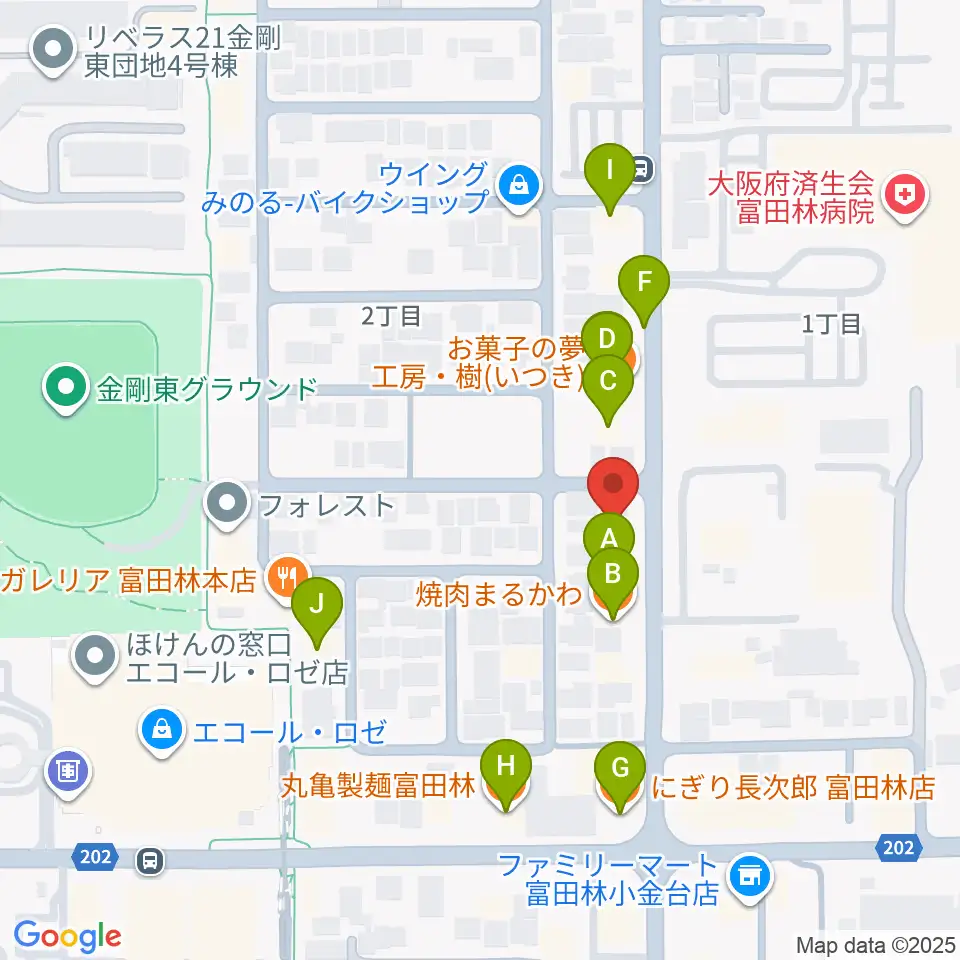 天理楽器 富田林店周辺のファミレス・ファーストフード一覧地図