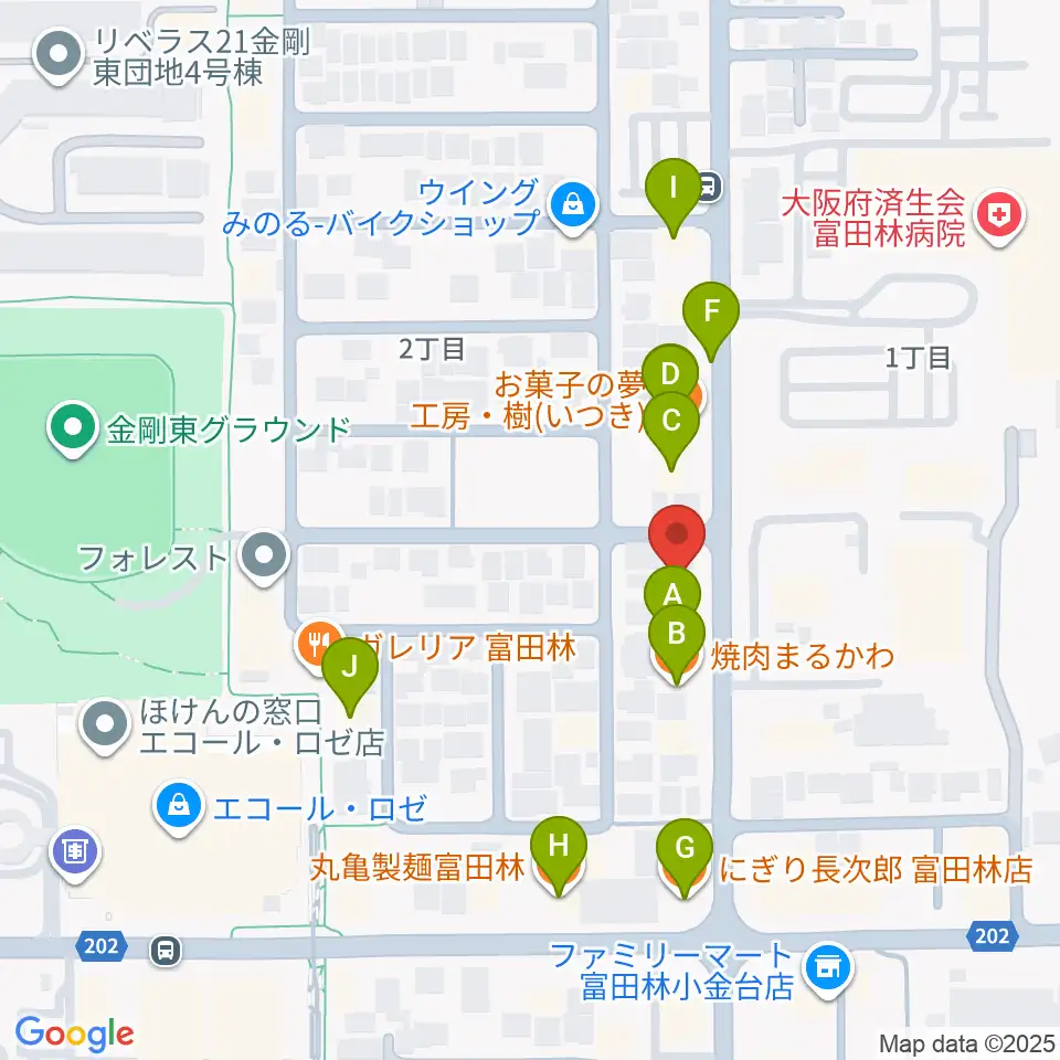 天理楽器 富田林店周辺のファミレス・ファーストフード一覧地図