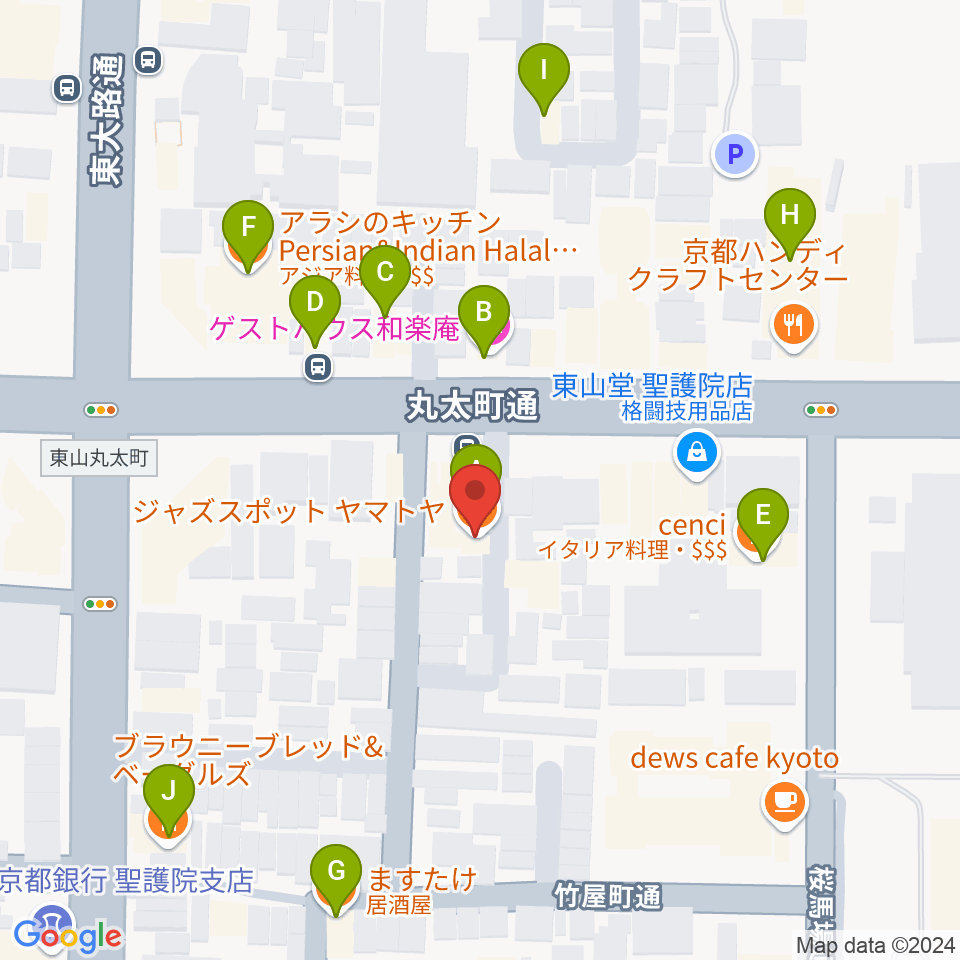 ジャズスポットヤマトヤ周辺のファミレス・ファーストフード一覧地図