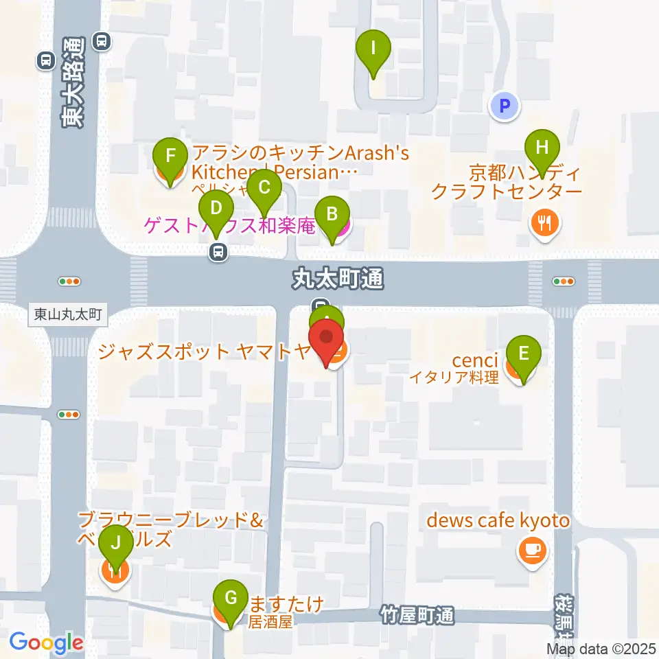 ジャズスポットヤマトヤ周辺のファミレス・ファーストフード一覧地図