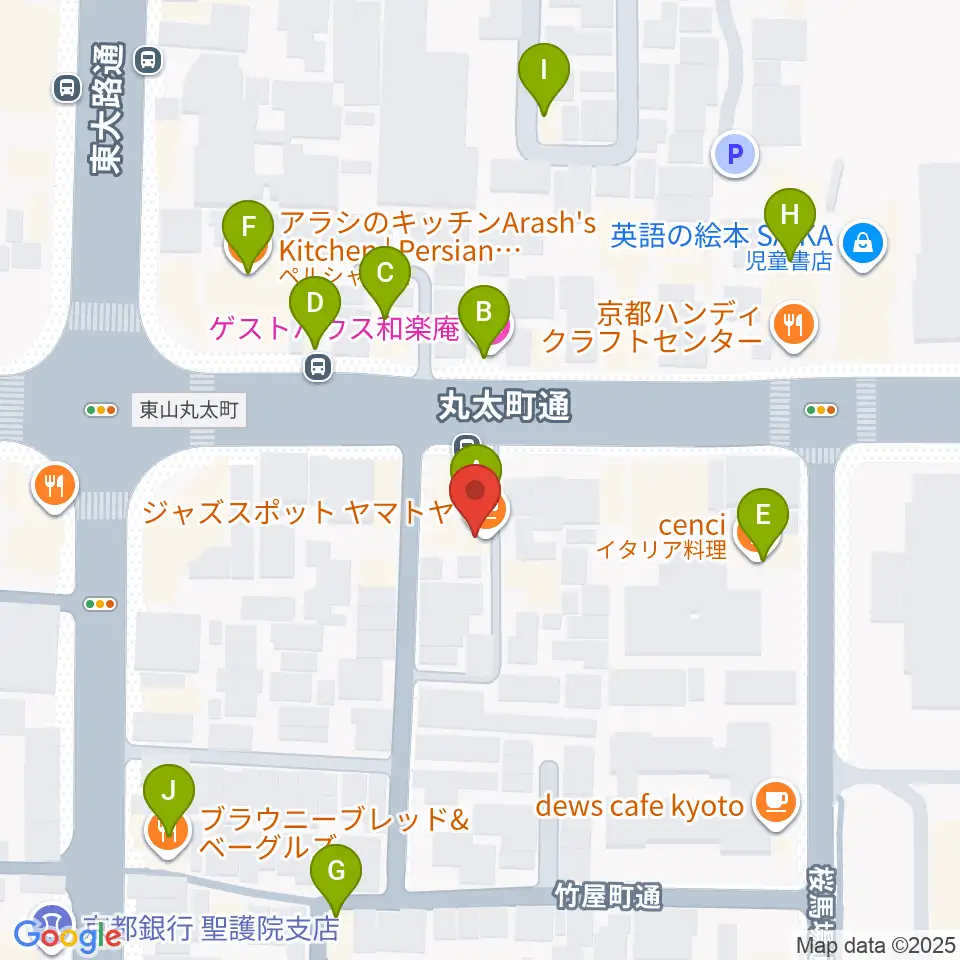 ジャズスポットヤマトヤ周辺のファミレス・ファーストフード一覧地図