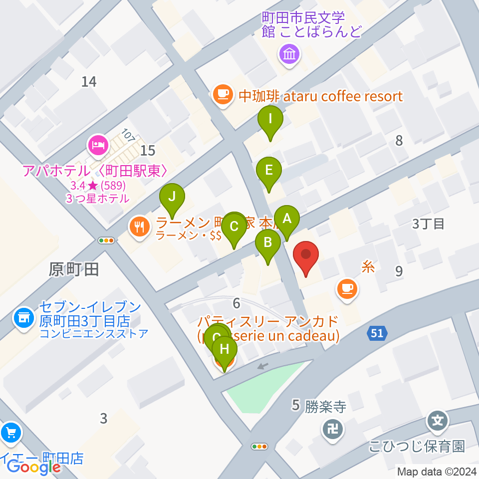 町田ミュージックサロンフォーボイス周辺のファミレス・ファーストフード一覧地図