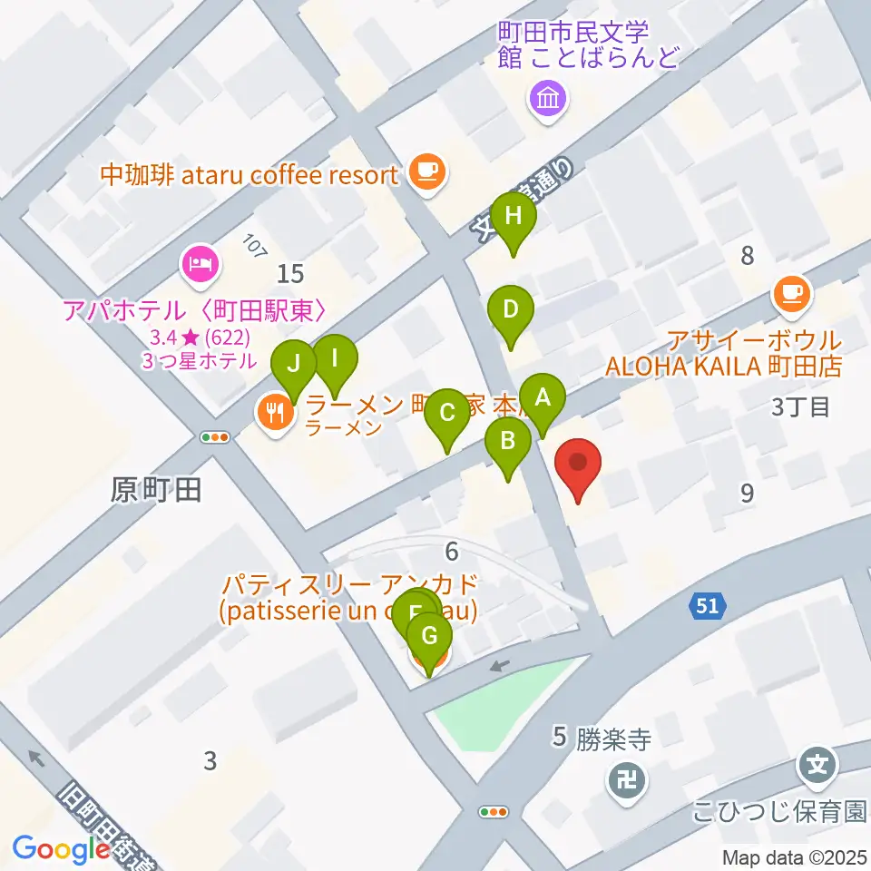 町田ミュージックサロンフォーボイス周辺のファミレス・ファーストフード一覧地図