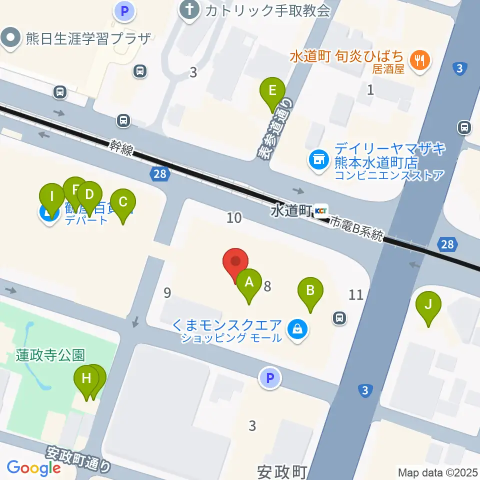 鶴屋ホール周辺のファミレス・ファーストフード一覧地図