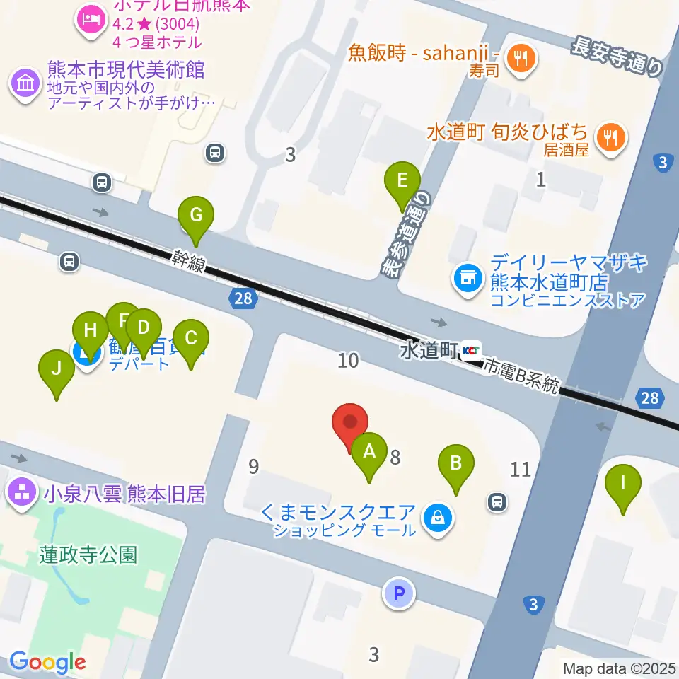 鶴屋ホール周辺のファミレス・ファーストフード一覧地図