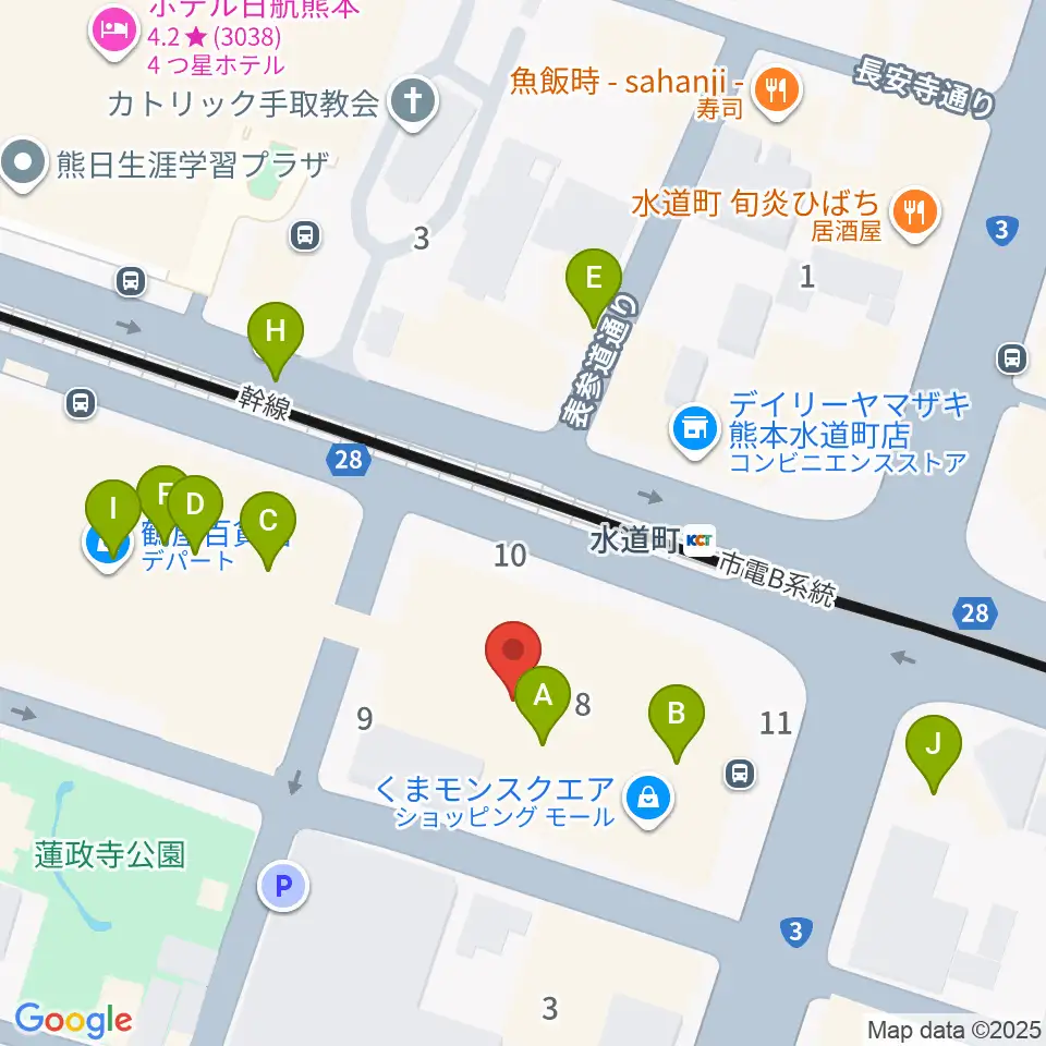 鶴屋ホール周辺のファミレス・ファーストフード一覧地図