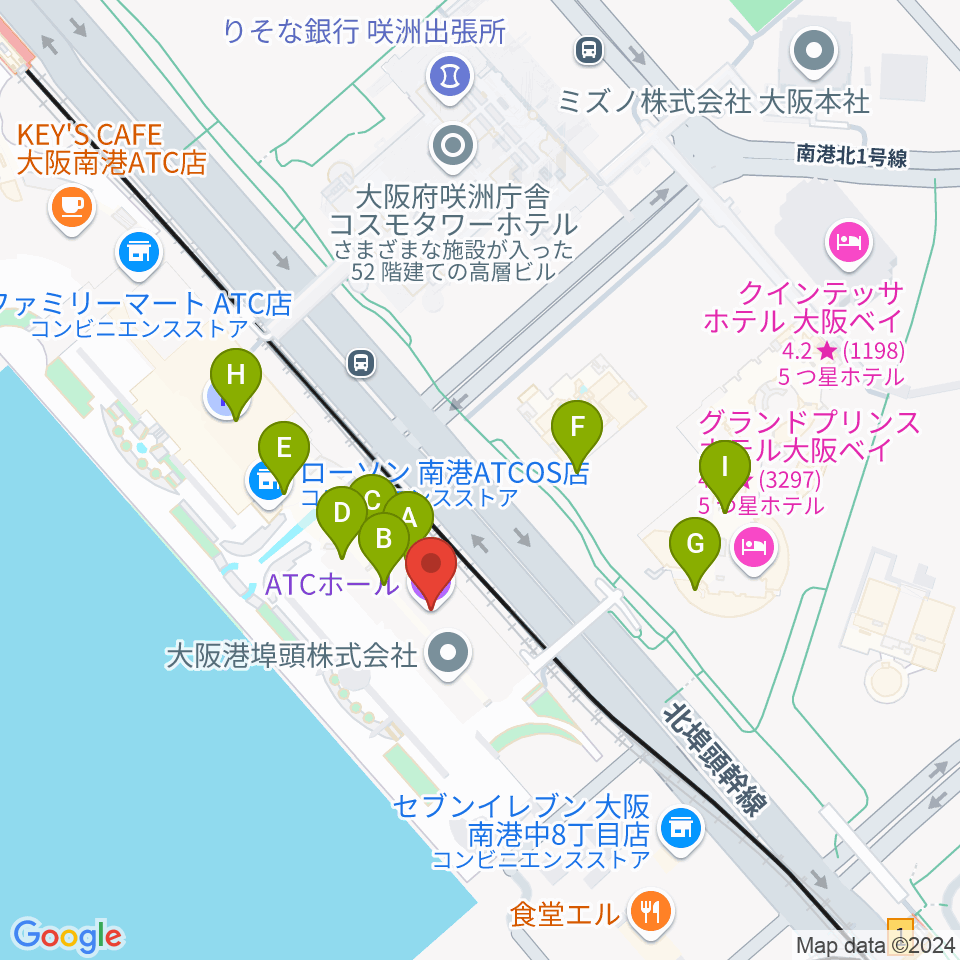 ATCホール周辺のファミレス・ファーストフード一覧地図