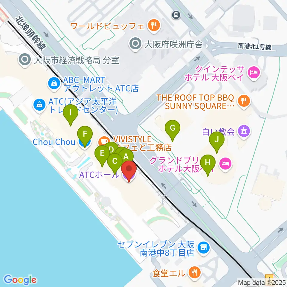 ATCホール周辺のファミレス・ファーストフード一覧地図