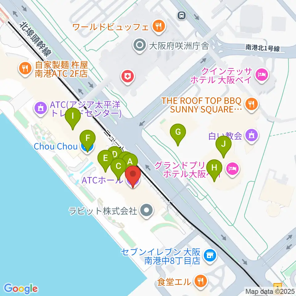 ATCホール周辺のファミレス・ファーストフード一覧地図