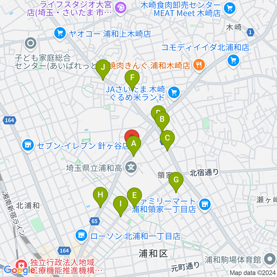 柏屋楽器 領家ミュージックセンター周辺のファミレス・ファーストフード一覧地図