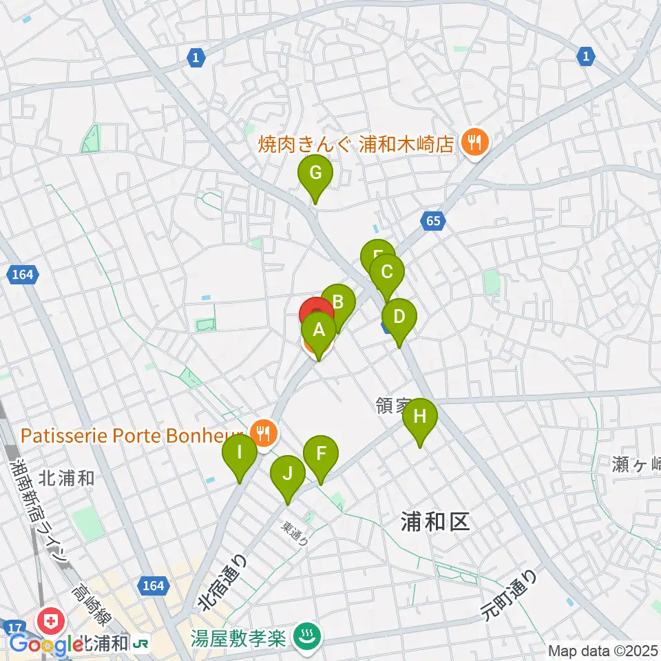 柏屋楽器 領家ミュージックセンター周辺のファミレス・ファーストフード一覧地図