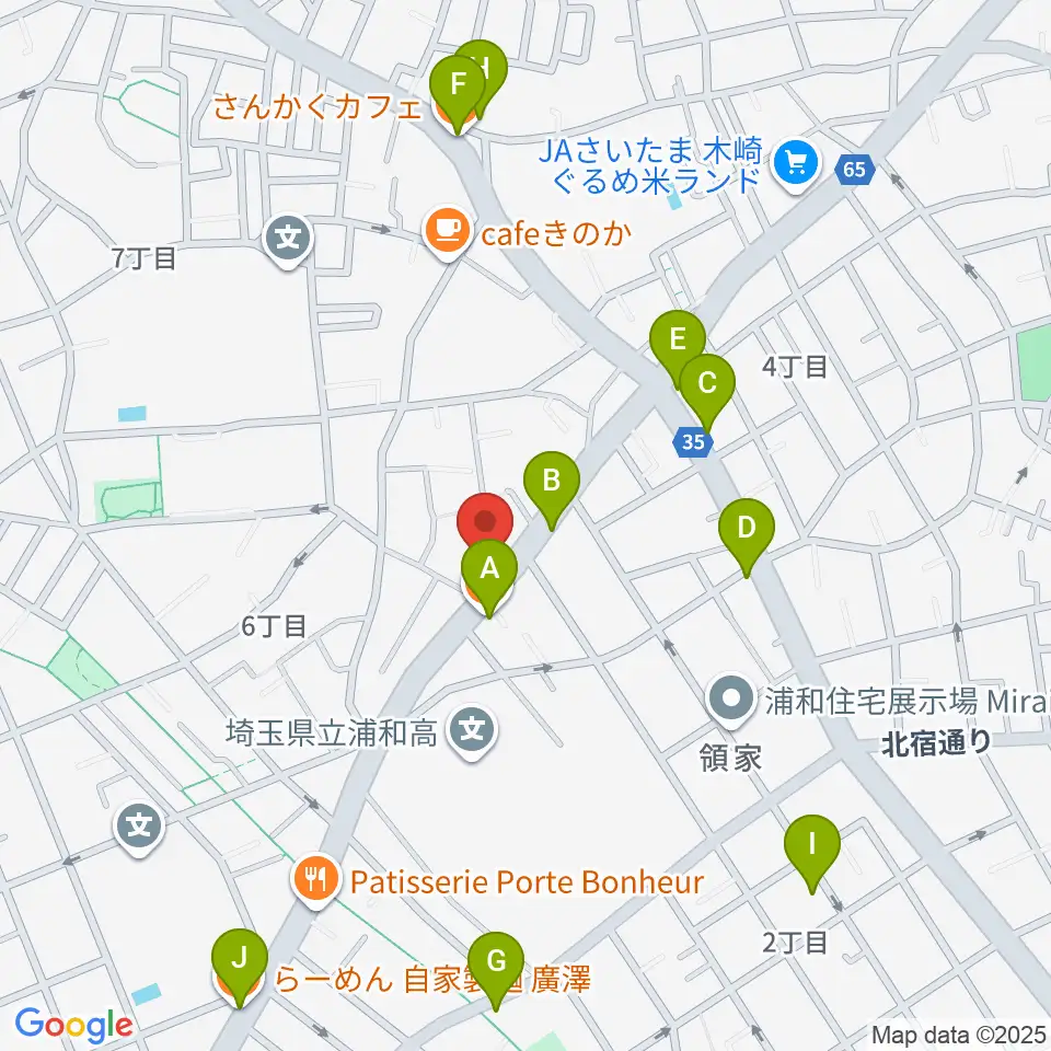 柏屋楽器 領家ミュージックセンター周辺のファミレス・ファーストフード一覧地図