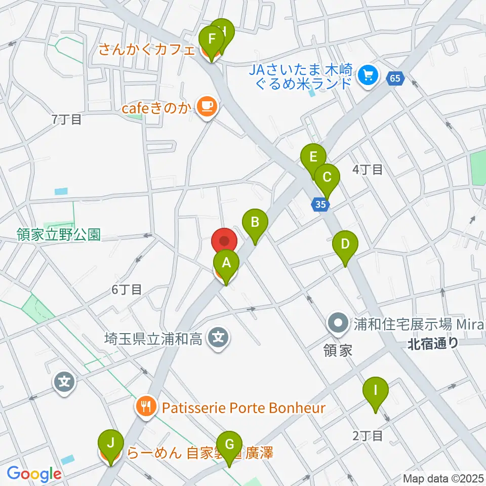 柏屋楽器 領家ミュージックセンター周辺のファミレス・ファーストフード一覧地図