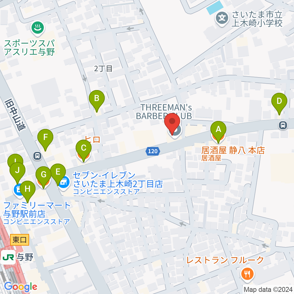 柏屋楽器 木崎ミュージックセンター周辺のファミレス・ファーストフード一覧地図