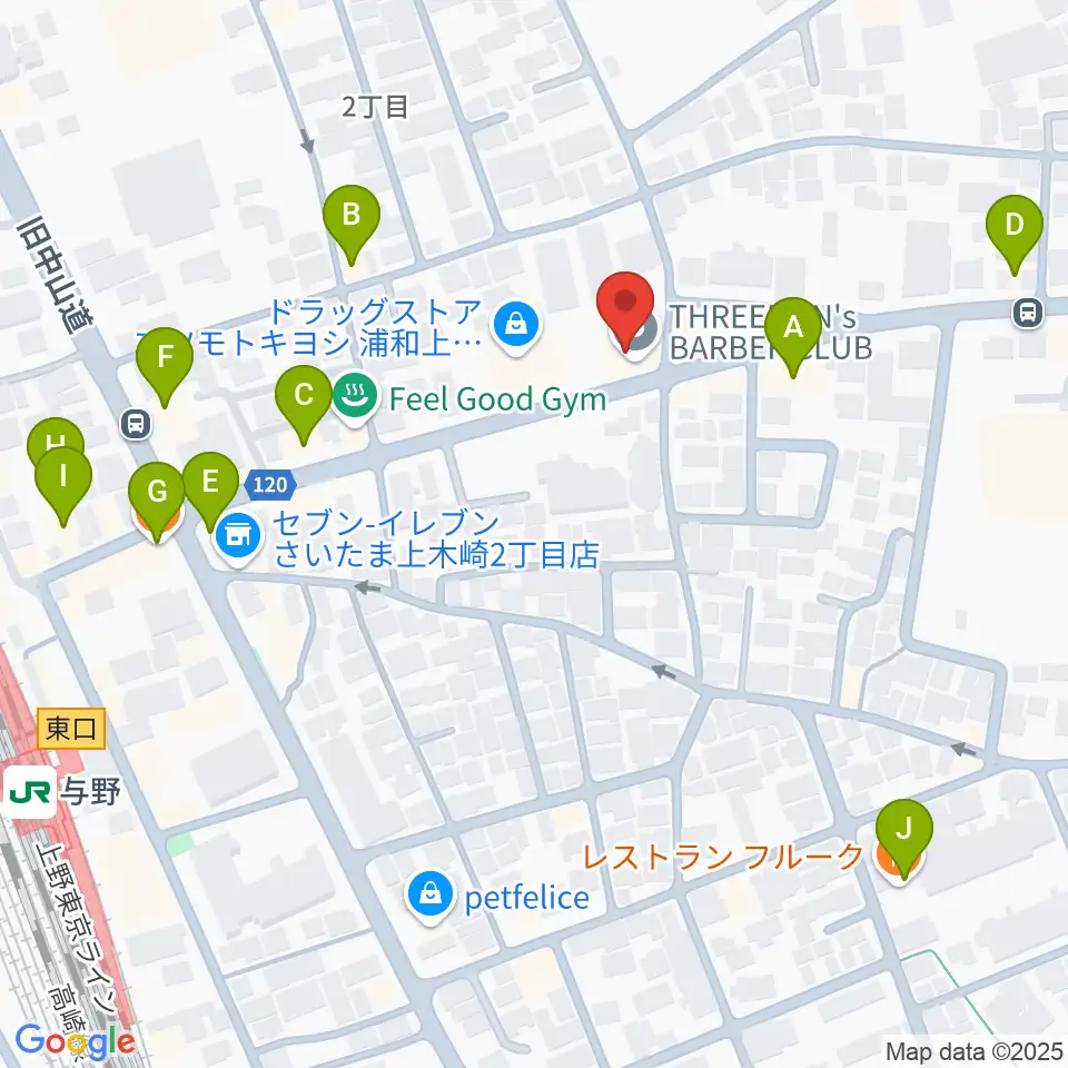 柏屋楽器 木崎ミュージックセンター周辺のファミレス・ファーストフード一覧地図