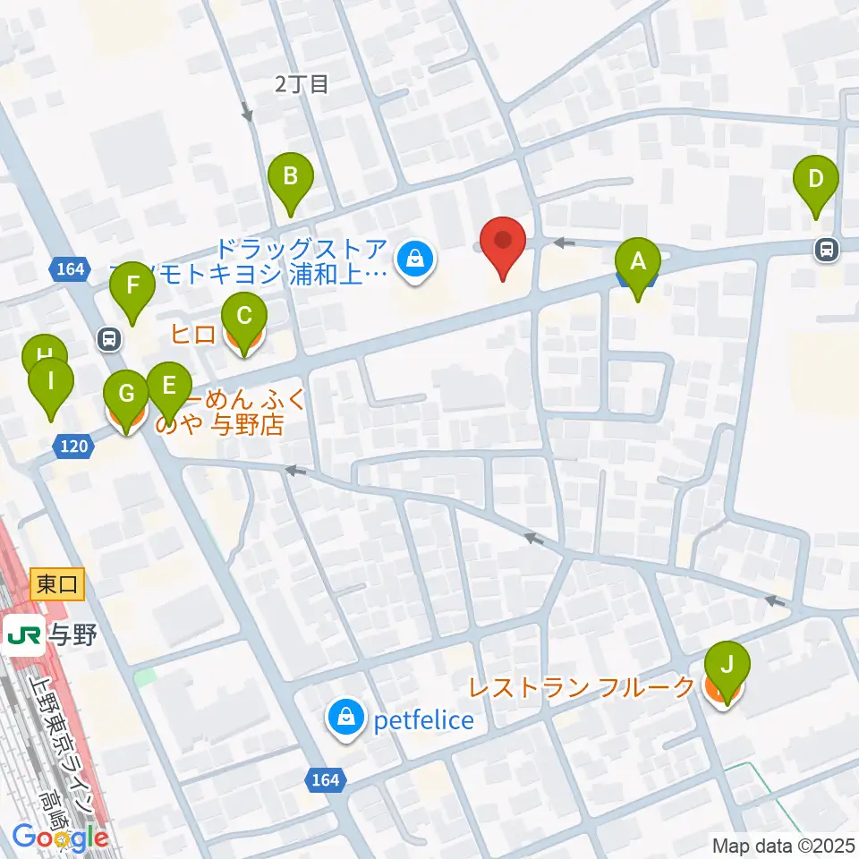 柏屋楽器 木崎ミュージックセンター周辺のファミレス・ファーストフード一覧地図