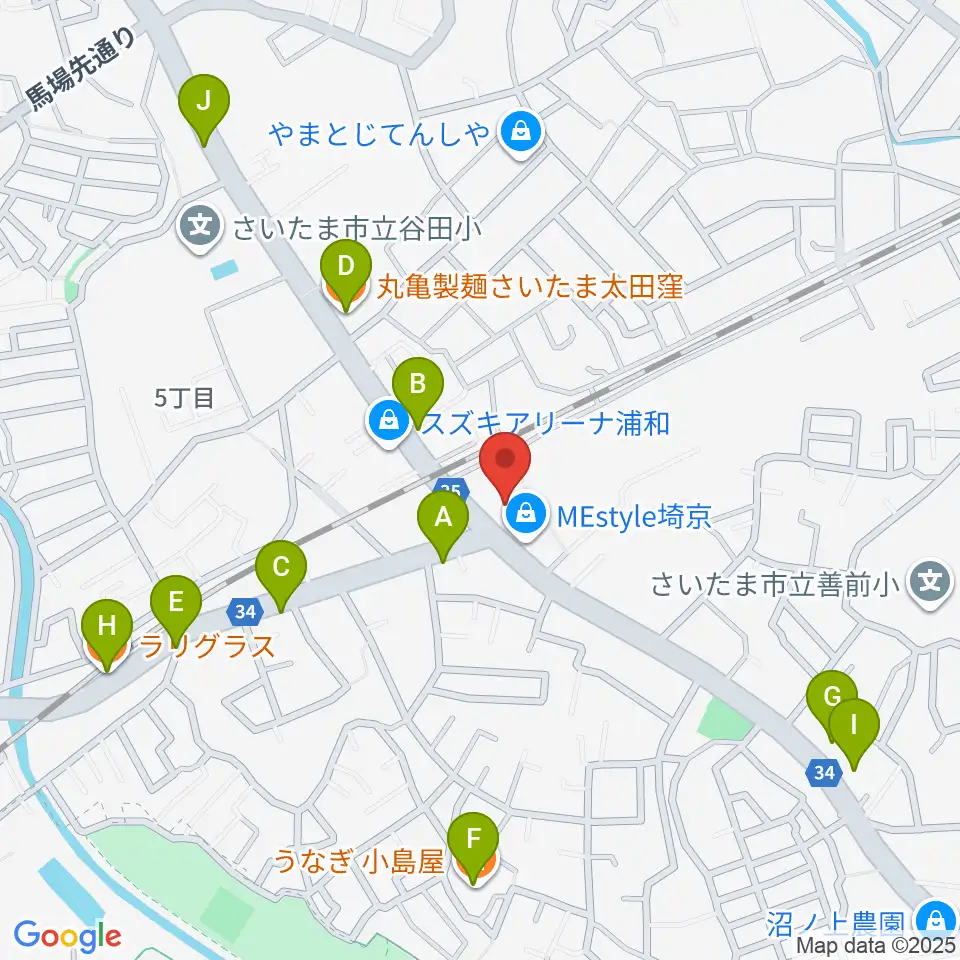 柏屋楽器 ミュージックサロン浦和南周辺のファミレス・ファーストフード一覧地図