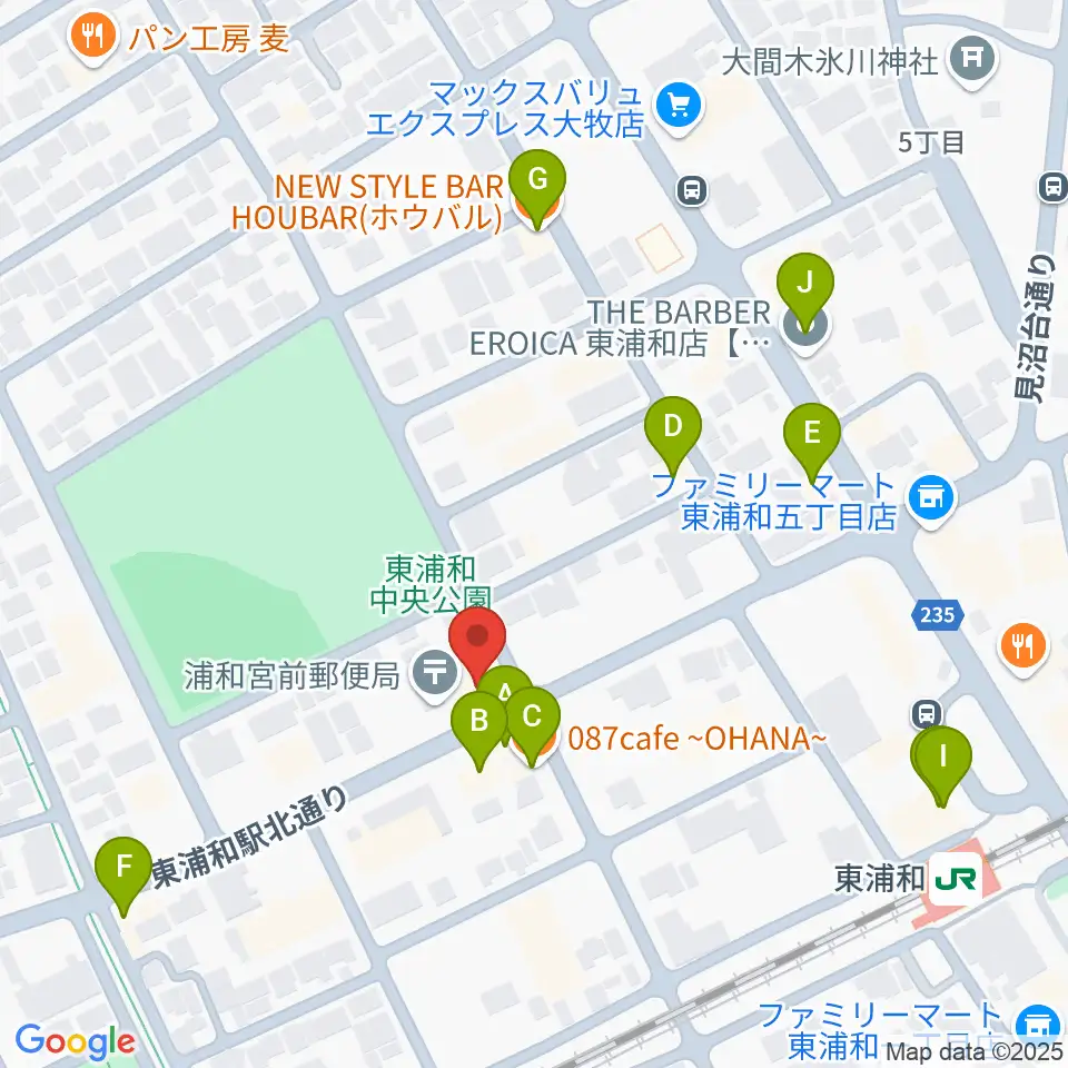 柏屋楽器 東浦和ミュージックセンター周辺のファミレス・ファーストフード一覧地図