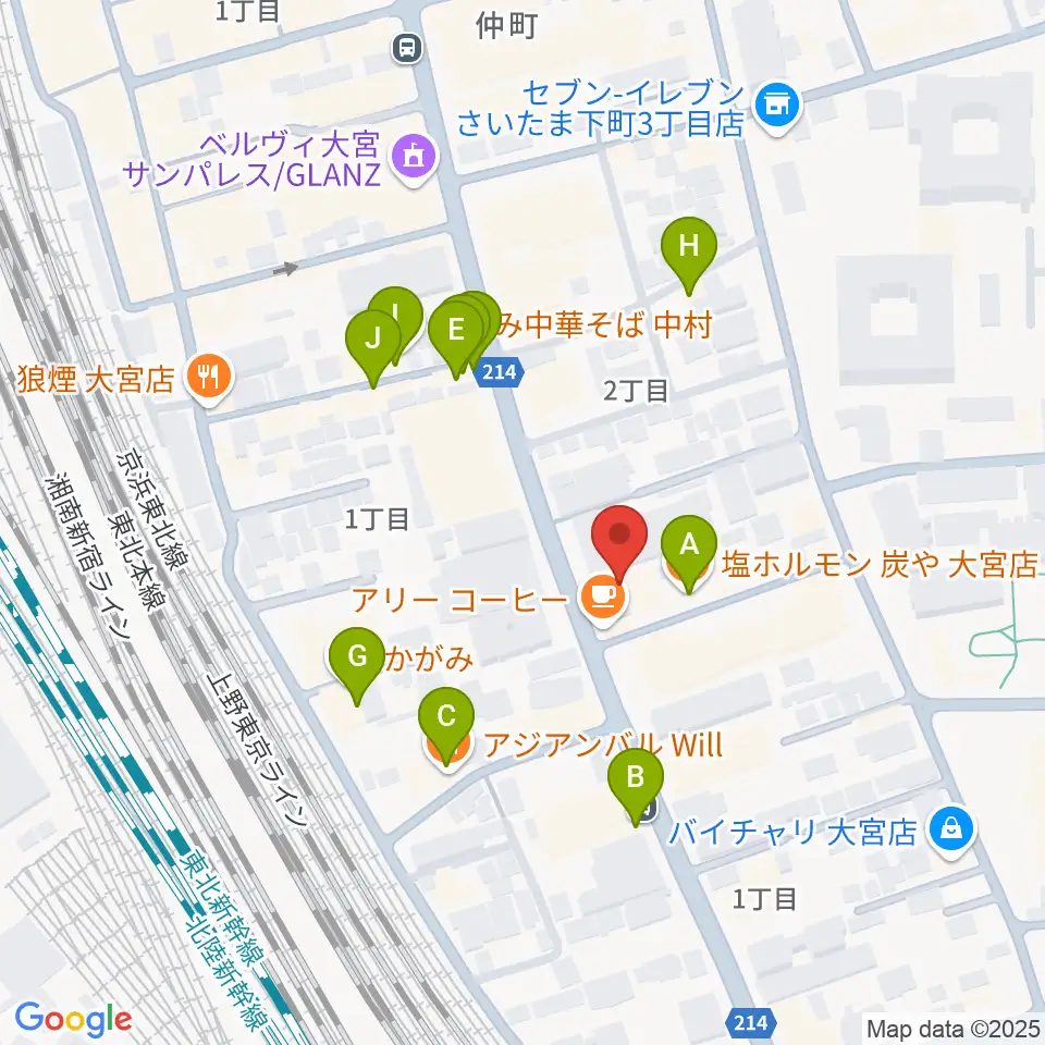 柏屋楽器 大宮ミュージックセンター周辺のファミレス・ファーストフード一覧地図