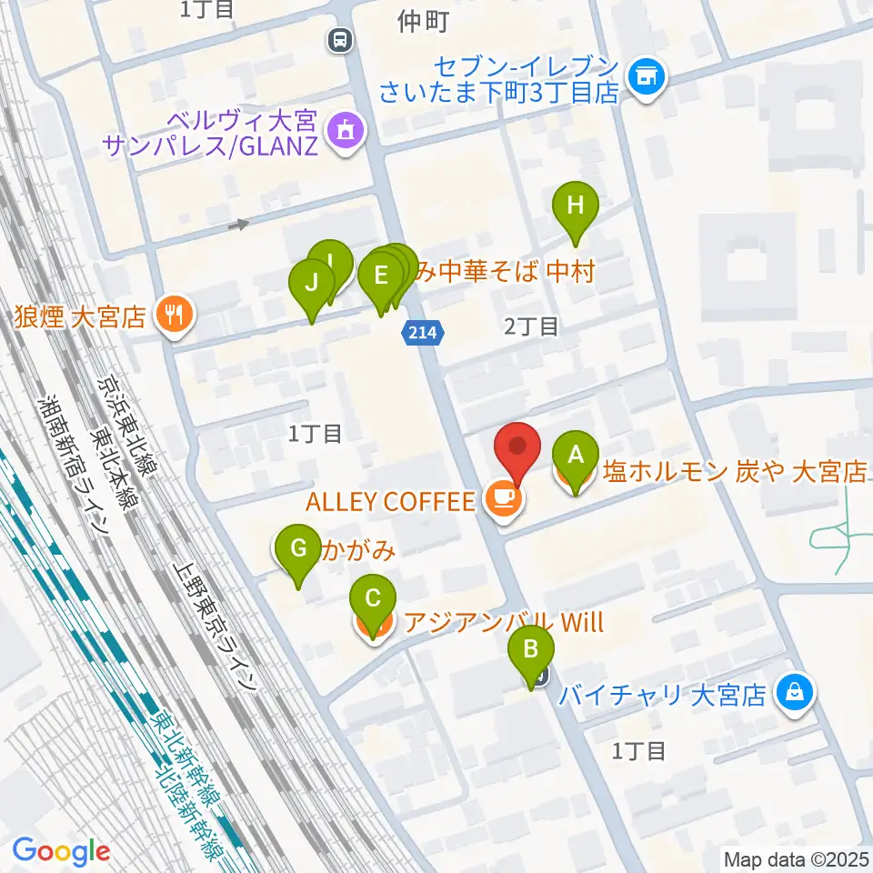 柏屋楽器 大宮ミュージックセンター周辺のファミレス・ファーストフード一覧地図