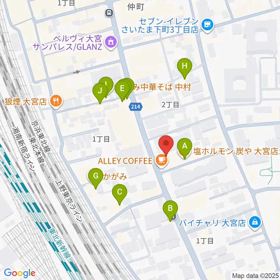 柏屋楽器 大宮ミュージックセンター周辺のファミレス・ファーストフード一覧地図