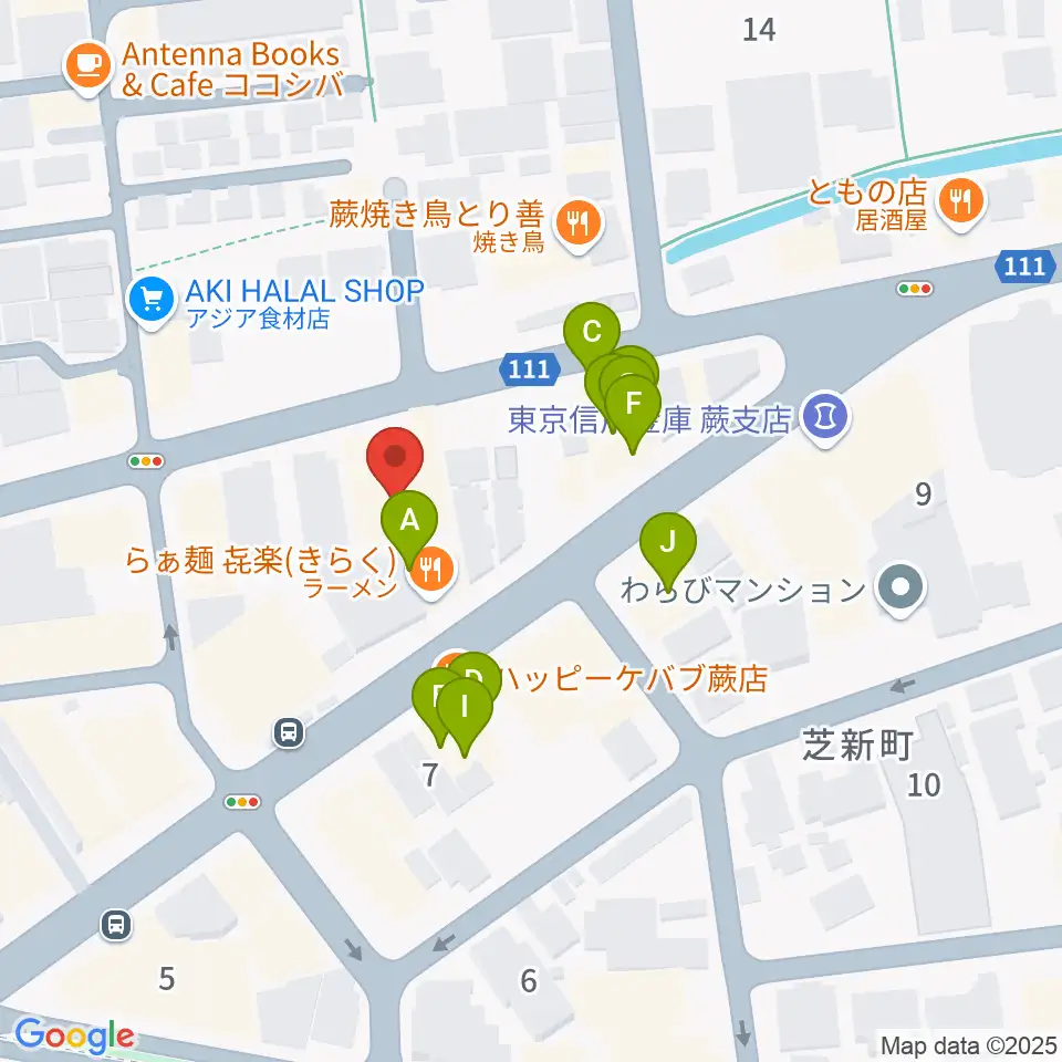 柏屋楽器 蕨ミュージックセンター周辺のファミレス・ファーストフード一覧地図