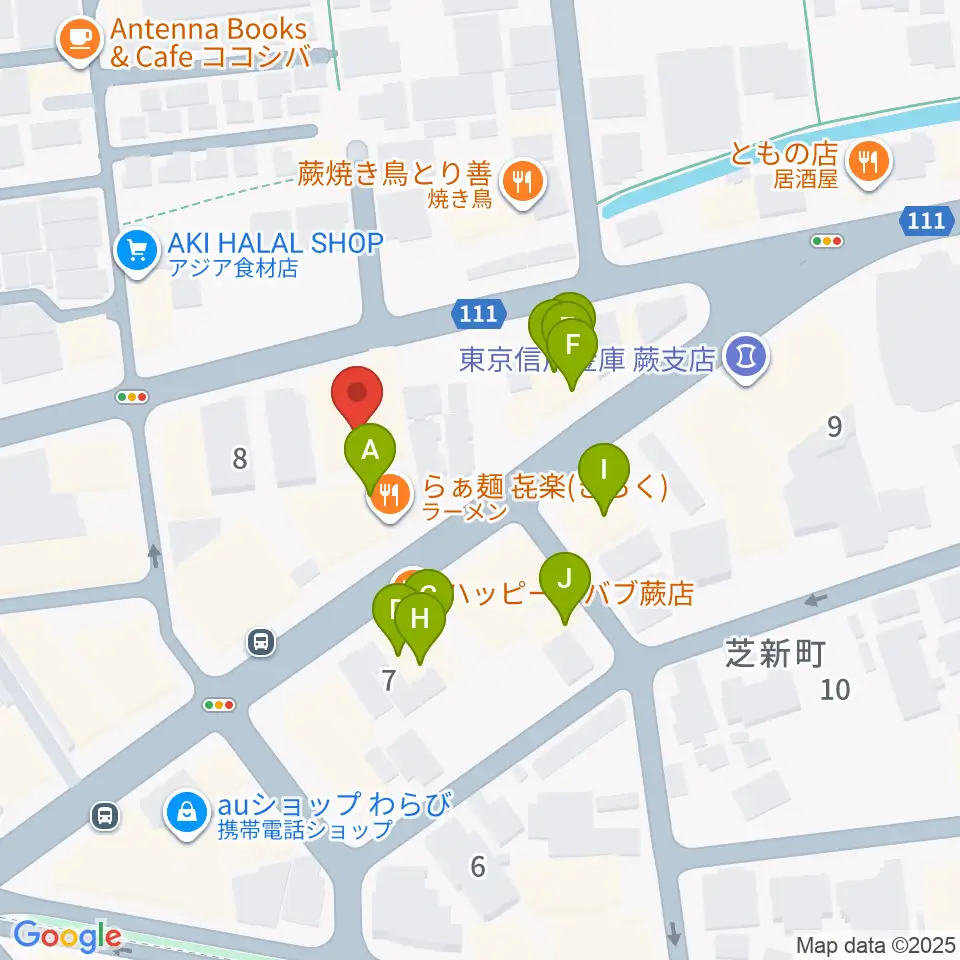 柏屋楽器 蕨ミュージックセンター周辺のファミレス・ファーストフード一覧地図