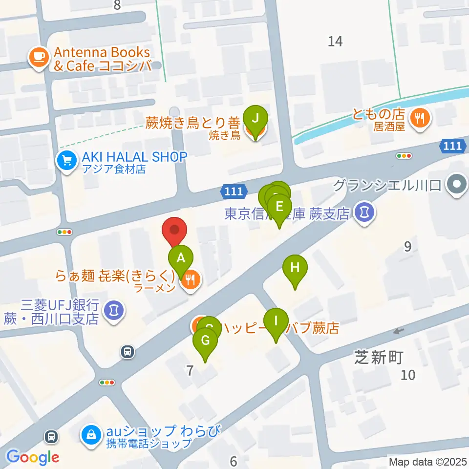 柏屋楽器 蕨ミュージックセンター周辺のファミレス・ファーストフード一覧地図