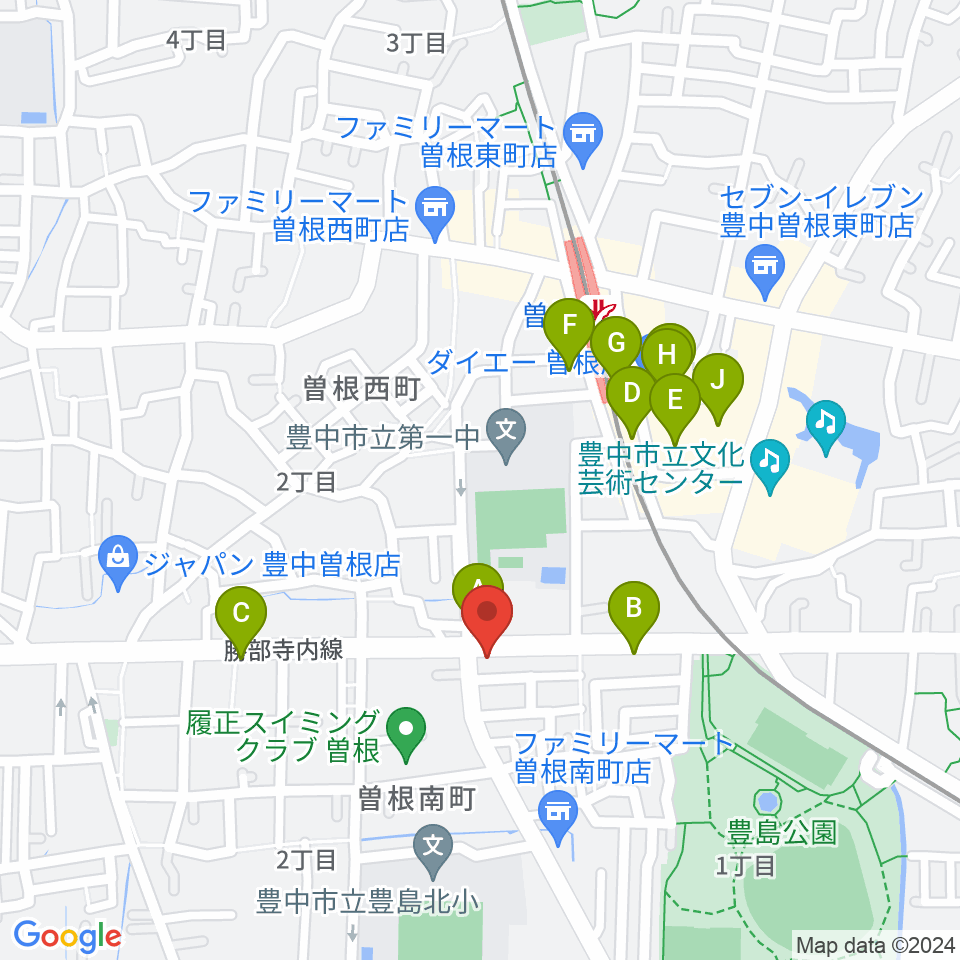 曽根ライブカフェアレサ周辺のファミレス・ファーストフード一覧地図