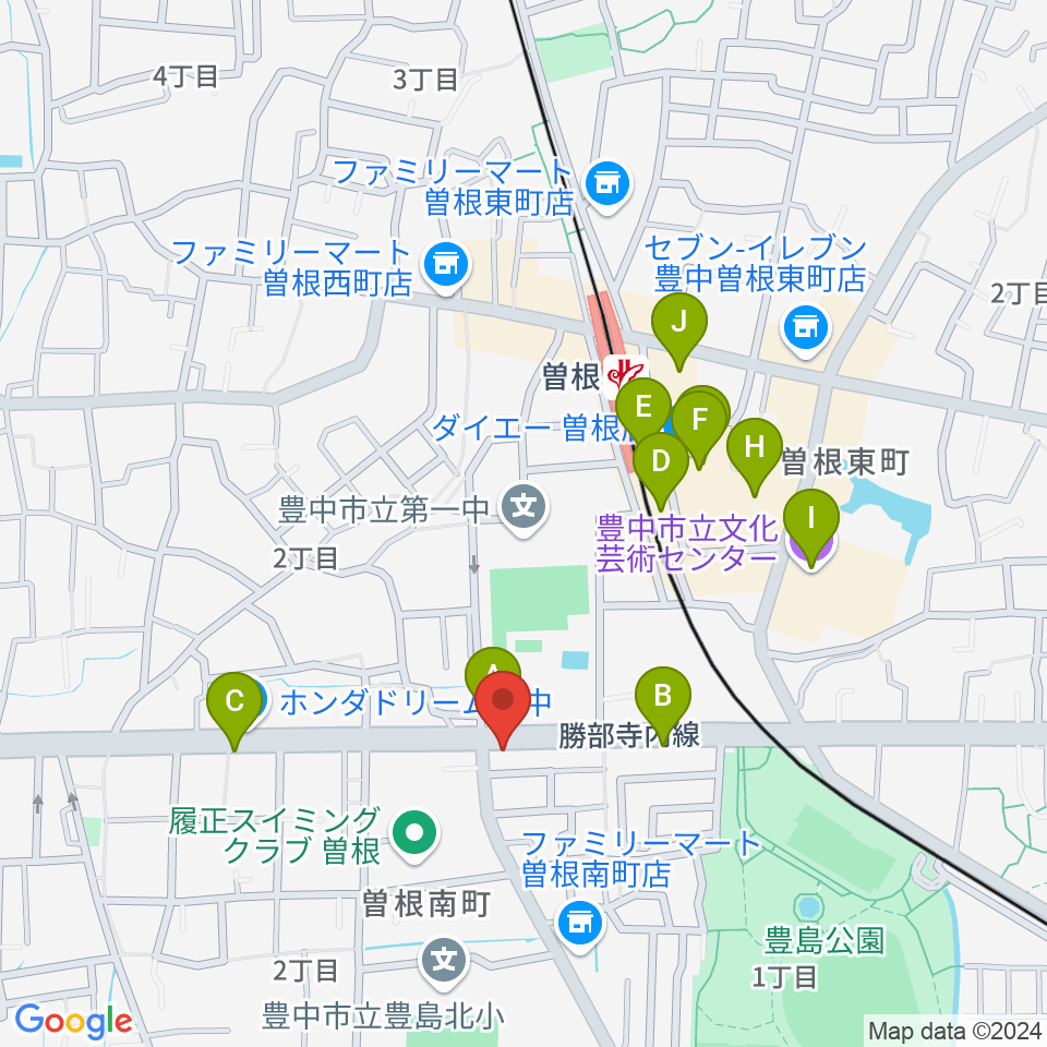 曽根ライブカフェアレサ周辺のファミレス・ファーストフード一覧地図