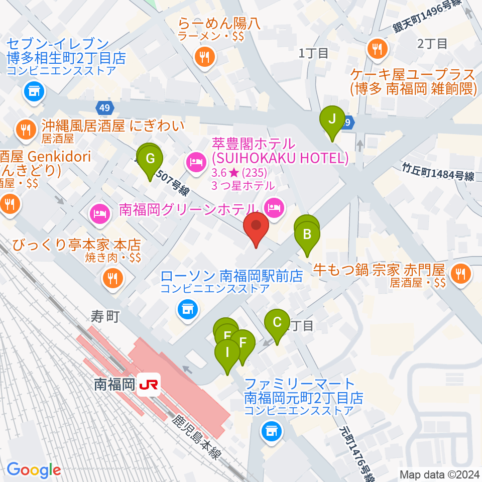 フカノ楽器店 南福岡ピアノ教室周辺のファミレス・ファーストフード一覧地図