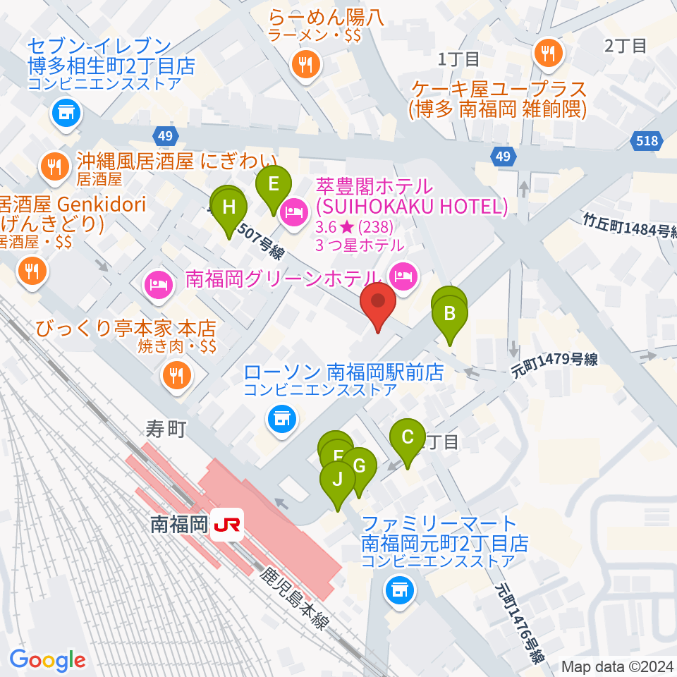 フカノ楽器店 南福岡ピアノ教室周辺のファミレス・ファーストフード一覧地図